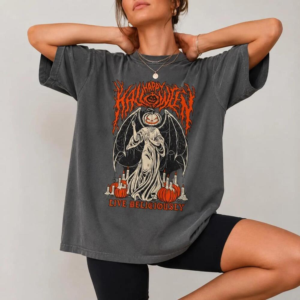 Halloween Shirt, Pumpkin Angel Graphic T Shirt, Gothic Tee